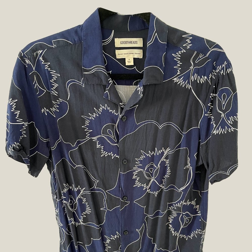 SALE S GOODTHREADS NAVY FLORAL PRINT SHORT SLEEVE WOVEN SHIRT